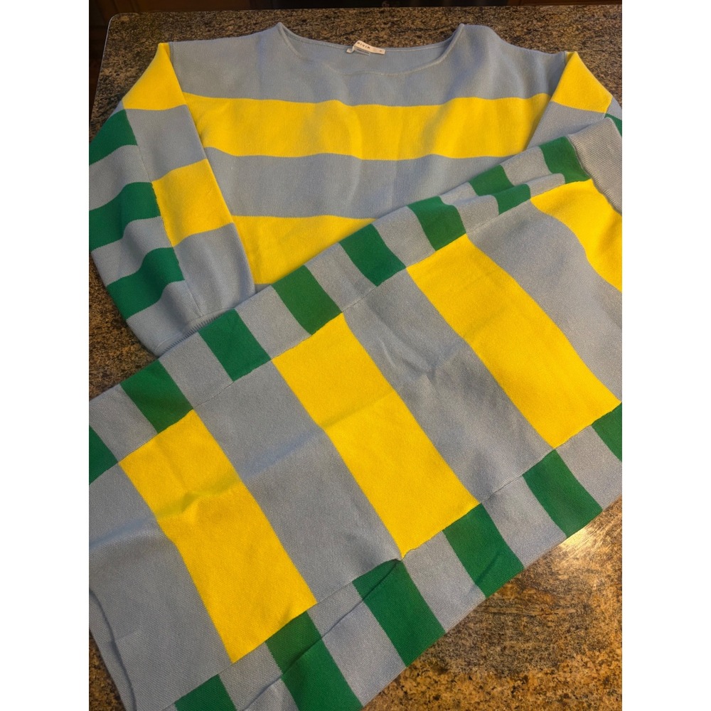 RIVIR Set Sweater Top Skirt‎ Striped Blue Yellow Green Size S